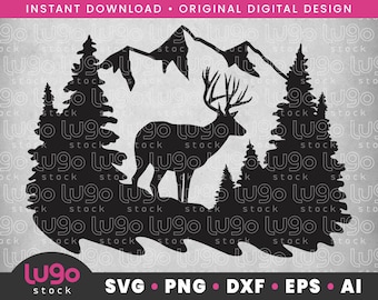 Deer SVG / Mule Deer Buck Silhouette / Vector Clipart / DIGITAL DOWNLOAD / svg / png / dxf / eps / ai / Cricut svg / Deer Hunt Mountains