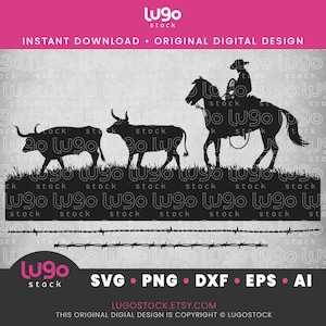 Cowboy Silhouette | Vector Clipart | INSTANT DIGITAL DOWNLOAD | svg | png | dxf | eps | ai | Cricut svg | Cowboy Riding Horse Herding Cows
