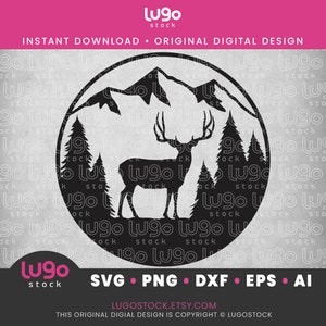 Mule Deer Buck Silhouette Design | Vector Clipart | INSTANT DIGITAL DOWNLOAD | svg | png | dxf | eps | ai | Cricut svg | Buck Hunting Scene