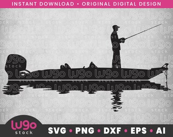 Fishing Svg | Bass Fishing Silhouette | Fishing Scene Svg | Fisherman Svg | INSTANT DIGITAL DOWNLOAD | svg, png, dxf, eps, ai | Cricut svg