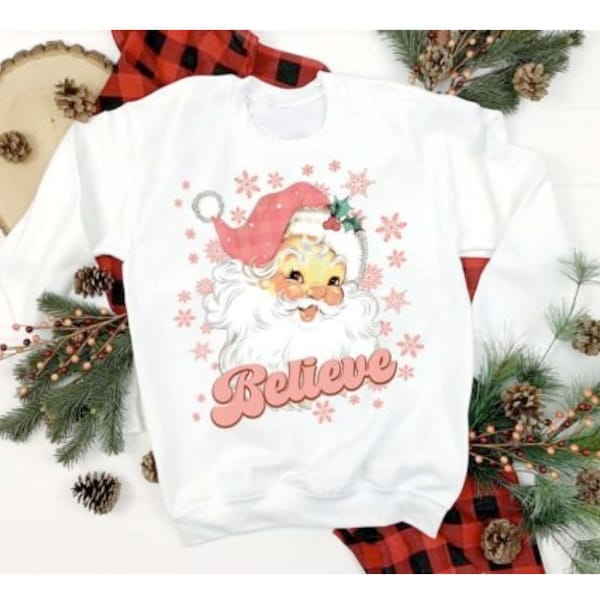 Retro Pink Christmas Vibes Sublimation file for Shirt Design, Digital download. Pink Santa Claus Png.