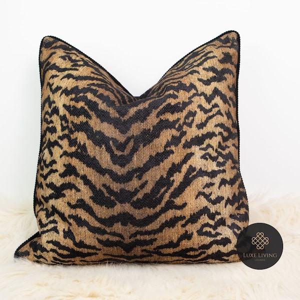 Luxe Vintage Tiger Print Pillow Cover (No Filling) | luxury Retro Double-sided Animal Print Pillow | Classic Tiger Skin Throw Pillow