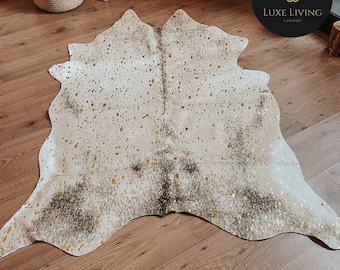 Faux Fur Cowhide Rug | Metallic Gold Spots, Boho Chic (5 x 3.9 ft)