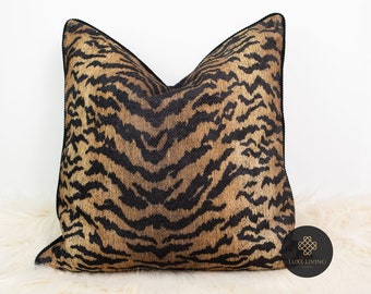 Vintage Tiger Print Chenille Pillow Cover | Double-Sided Animal Print