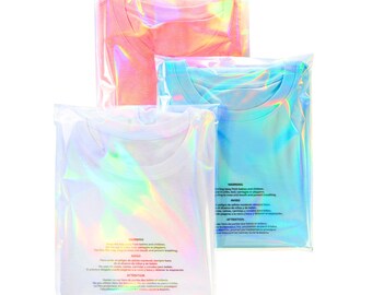 Holographic Resealable Bags For Small Business - Cellophane Bags Self Adhesive Poly Bags With Suffocation Warning - 10x13" 100 pk