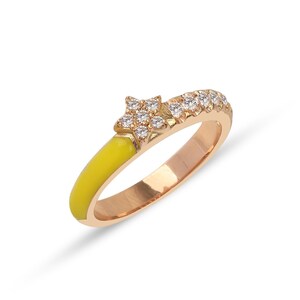 14K Yellow Enameled Star Diamond Ring: Handmade Gold Jewelry