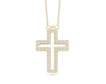 Diamond Cross Necklace in 14k Solid Gold for Women  Gold Religious Jewelry for Christian | Gift for Her Baptism Gift