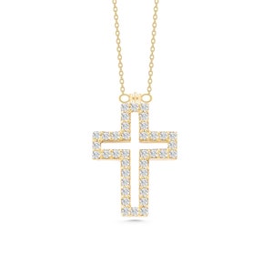 Diamond Cross Necklace in 14k Solid Gold for Women  Gold Religious Jewelry for Christian | Gift for Her Baptism Gift