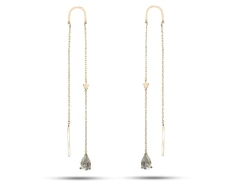 14K Gold Aquamarine Drop Earrings: Dangle Diamond Accent