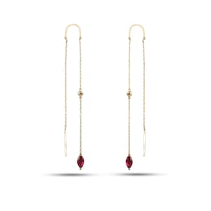 14K Gold Marquise Ruby Dangle Earrings with Diamonds