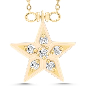 14K Gold Star Shape Diamond Necklace • Mini Diamond Star Necklace With White Diamonds •  14K Pendant • Diamond Necklace • Gift For Her
