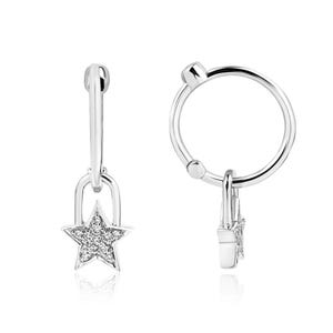 14K White Gold Star Hoop Earrings – Sparkling CZ Dangle Huggie Hoops for Everyday Glam