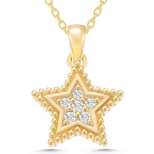 14K Gold Star Shape Diamond Necklace/ Mini Diamond Star Necklace With White Diamonds/ 14K Pendant/ Diamond Necklace/ Gift For Her