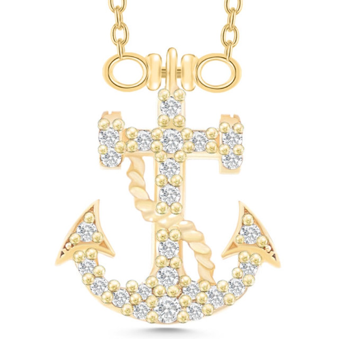 14K Gold Anchor Diamond Necklace Anchor Diamond Pendant Gift Etsy