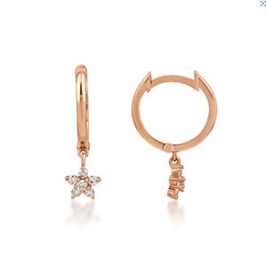 Bloom Star Hoop Earrings in 14K Rose Gold – Diamond Cluster Charm | Delicate Drop Hoops