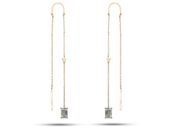 14K Gold Aquamarine Dangle Earrings with Diamond Accent
