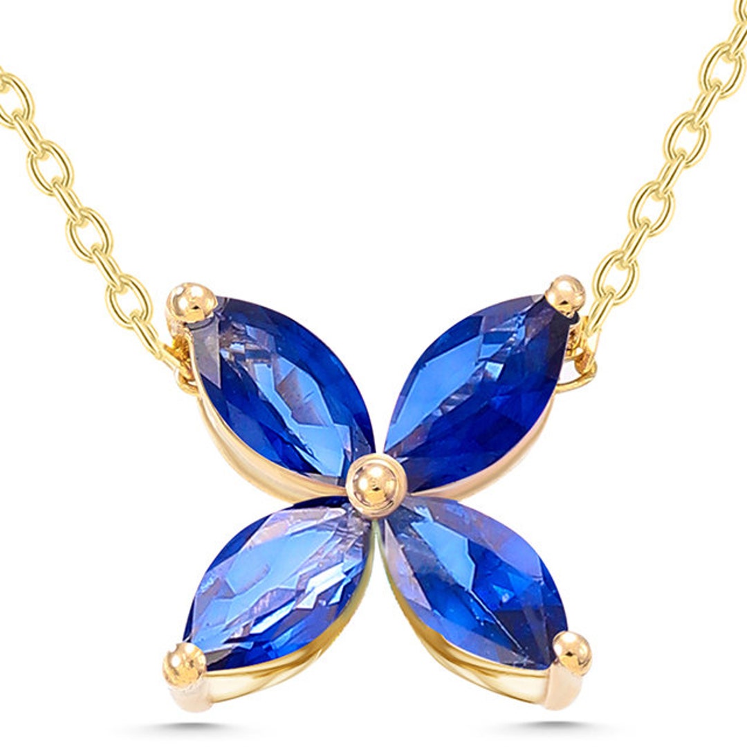 14K Gold Blue Diamond Necklace/ Mini Blue Diamond Necklace/ 14K Pendant/ Diamond Necklace/ Gift