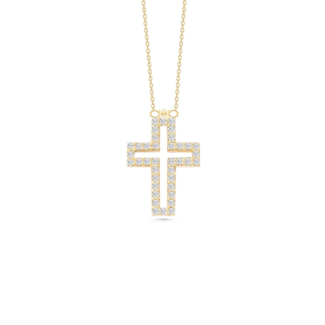 Diamond Cross Necklace in 14k Solid Gold for Women Gold Religious