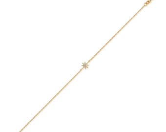 14K Gold Diamond North Star Bracelet: Dainty Celestial Charm