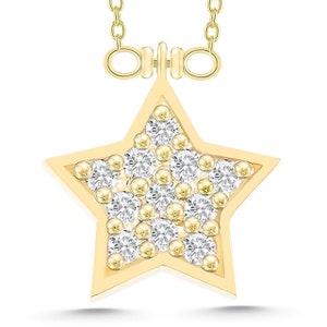 14K Gold Star Shape Diamond Necklace/ Mini Diamond Star Necklace With White Diamonds/ 14K Pendant/ Diamond Necklace/ Gift For Her
