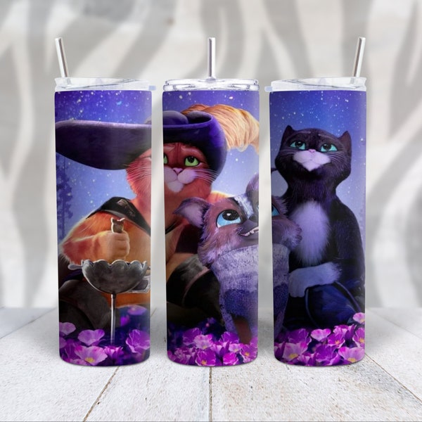 Puss in boots 20oz straight skinny tumbler design png