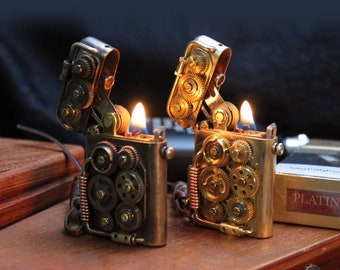 Handmade Steampunk Kerosene Lighter - Industrial Gear Mechanical Windproof Lighter - Vintage Brass Trench Lighter - Cool Gift for Men, Groom