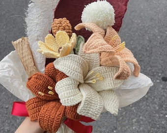 Finished Crochet Bouquet,Handmade Mix Bouquet,Crochet Flowers Bouquet, Knitted Bouquet,Lily of The Cally,Valentine's Day Gift