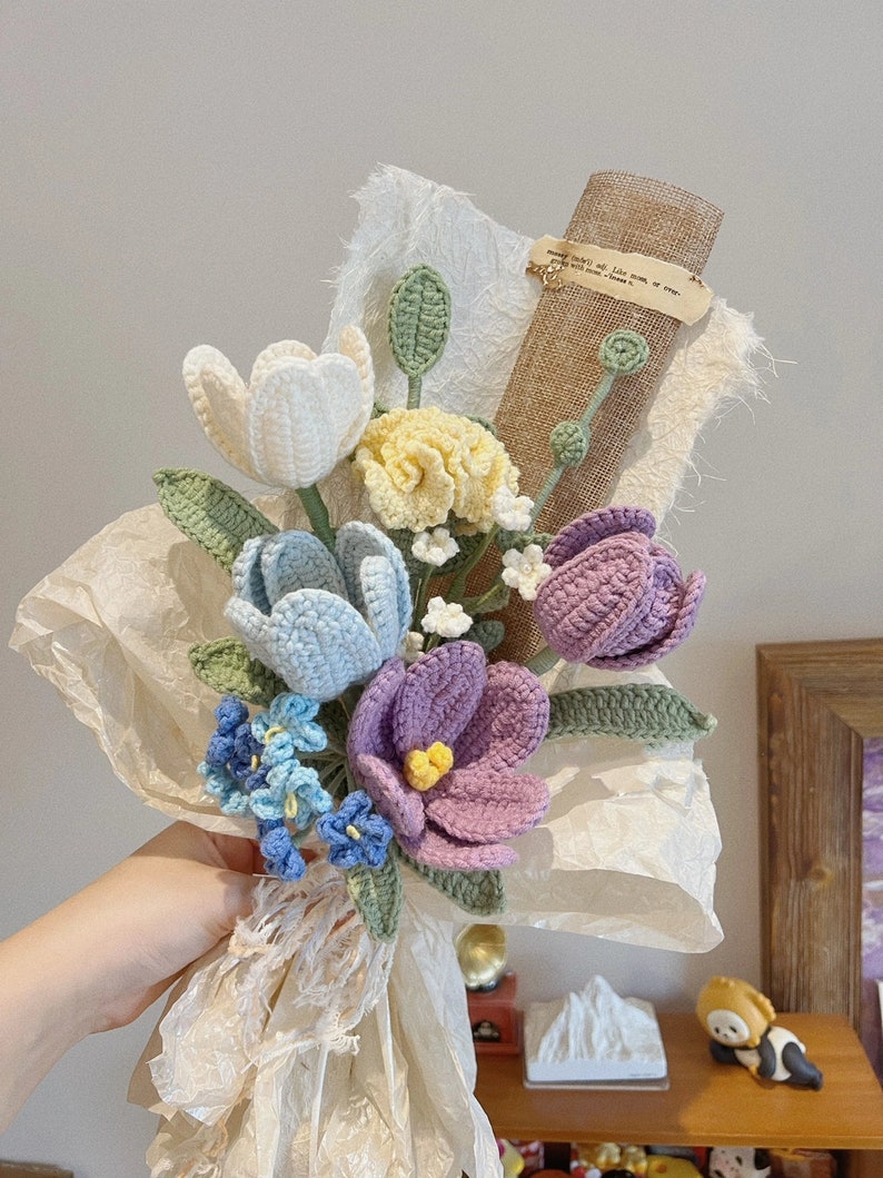 Finished Crochet Tulip Bouquet,handmade Mix Bouquet,crochet Flowers