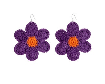 Handcrafted Floral Ear Clips/Earrings for Young Girls: Cute, Non-Piercing Purple Ear Adornments with a Design Sensibility