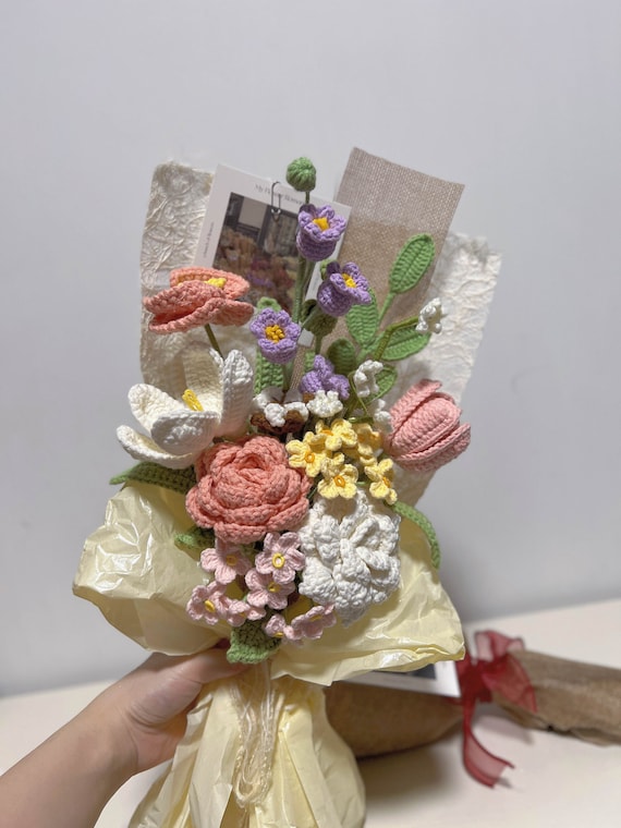 Happy birthday flower bouquet for best friend: mix flower bouquet with  handmade poppy and tulip