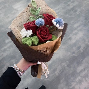 Finished Red Crocheted Rose Bouquet-rochet Rose Bouquet, Crochet ...