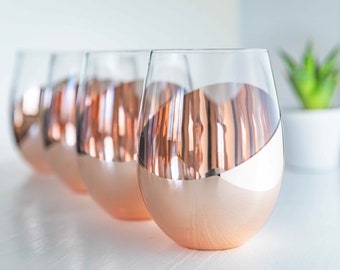 Personalized/Custom Stemless Wine Glasses Rose Gold