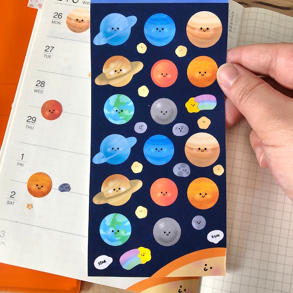 Space Planet Sticker Bogen | Niedliche Aufkleber | Matte Papiersticker für Bullet Journaling | Kawaii stationär | Süßes Bujo