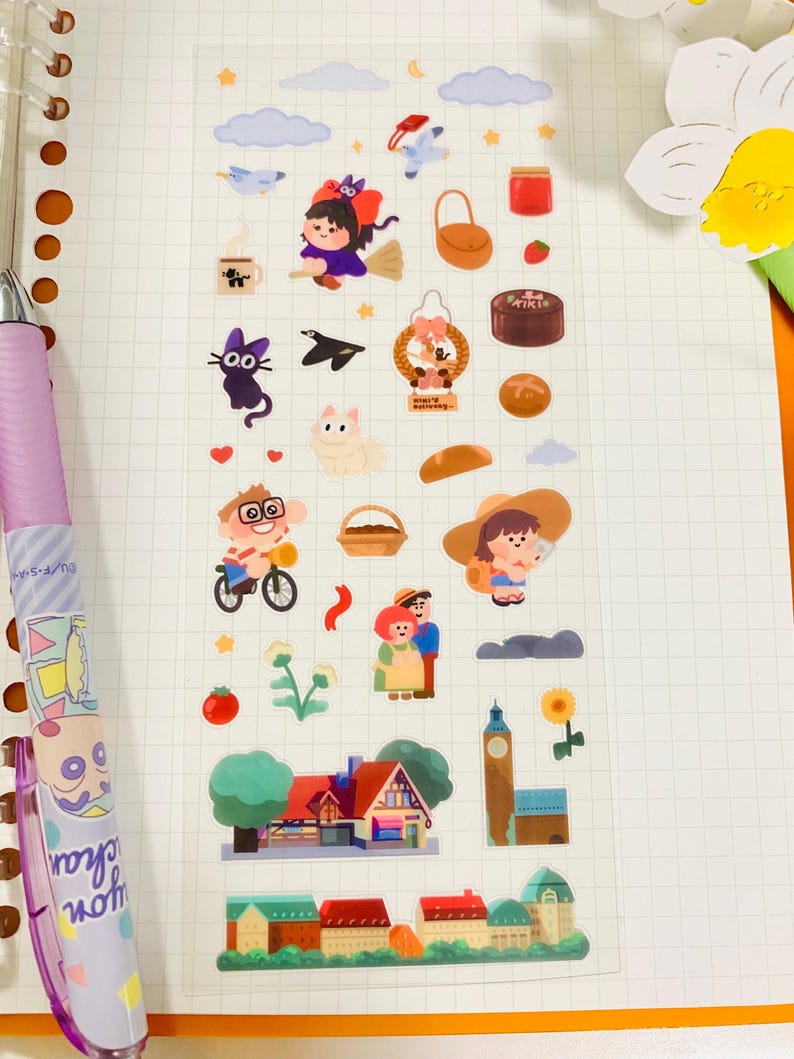Kiki klistermärkesark | Genomskinliga vattentäta glansiga klistermärken, Bujo Kawaii Stationery bild 2