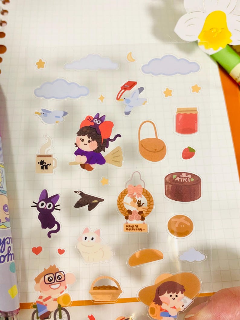 Kiki klistermärkesark | Genomskinliga vattentäta glansiga klistermärken, Bujo Kawaii Stationery bild 3