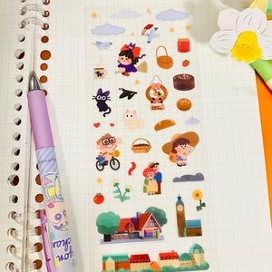 Cartela de Adesivos Kiki | Adesivos Transparentes e Impermeáveis com Brilho, Artigos de Papelaria Kawaii para Bujo