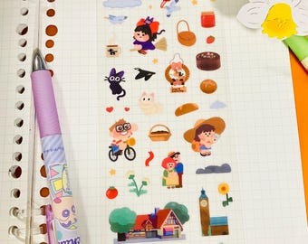 Kiki Sticker Sheet | Clear Waterproof Glossy Stickers, Bujo Kawaii Stationery