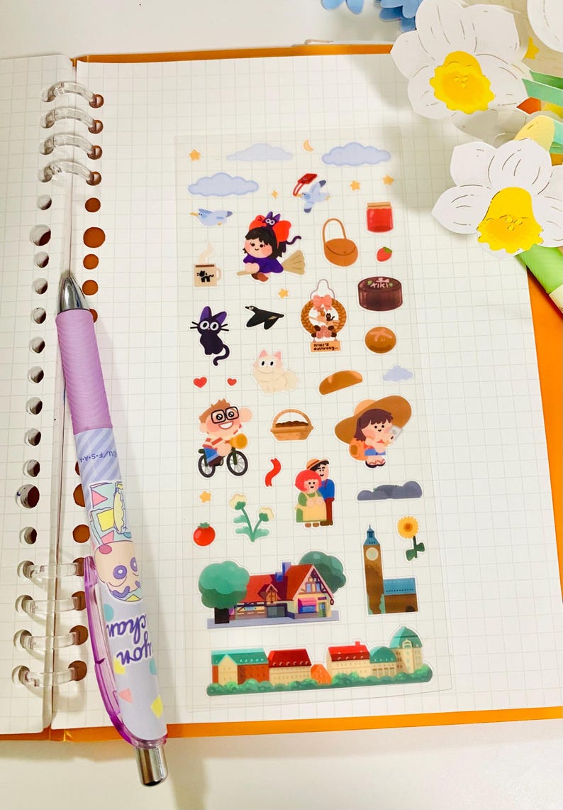 Kiki klistermärkesark | Genomskinliga vattentäta glansiga klistermärken, Bujo Kawaii Stationery bild 1