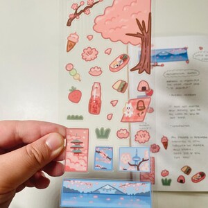 Klistermärkesark med sakurablommor | Genomskinlig bullet journaling | Kawaii brevpapper | körsbärsblommor | Japanskt inspirerat