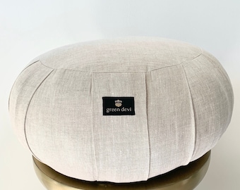 Handmade Birch Linen Zafu Meditation Cushion: Kapok Filled Floor Pillow
