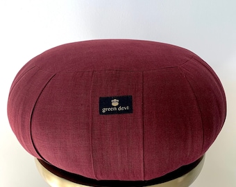 Handmade Garnet Linen Zafu Meditation Cushion: Kapok Filled Pillow