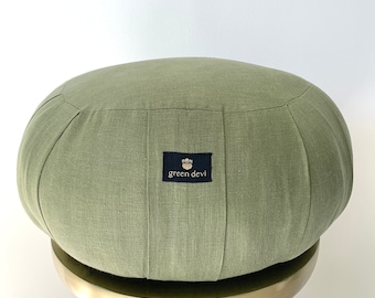Matcha Linen Zafu Meditation Cushion: Handmade Kapok Pillow