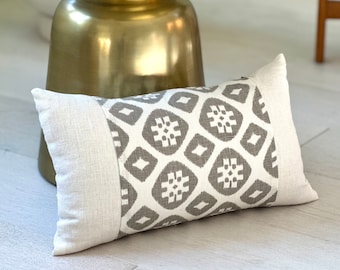 Handmade Linen Lumbar Pillow: Fog Print Organic Kapok Insert