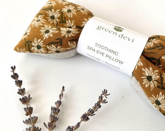 Handmade Linen Daisy Print Amber Spa Eye Pillow Lavender Buds and Flaxseed Aromatherapy