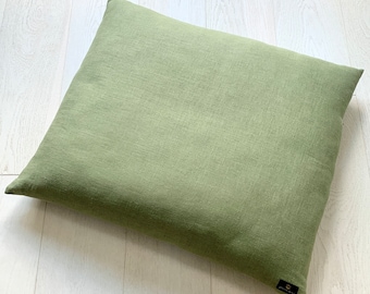 Handmade Matcha Linen Zabuton Meditation Cushion: Kapok Filled