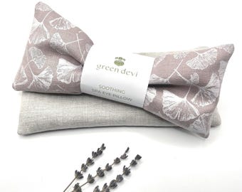 EYE PILLOW LINEN Eco Print White Ginko Leaves filled with Lavender Buds & Flaxseed