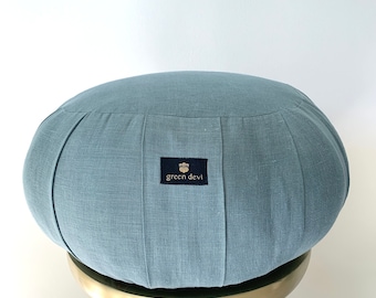 Lagoon Linen Zafu Meditation Cushion: Handmade Kapok Pillow