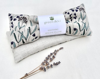 Lavender Print Linen Eye Pillow: Flaxseed & Lavender Buds, Handmade