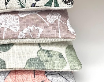 Handmade Cherry Pitt Heat Pack: Linen, Organic Cotton, Yam Print Spa Therapy
