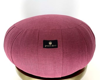 Handmade Plum Linen Zafu Meditation Cushion: Kapok Filled Yoga Pillow